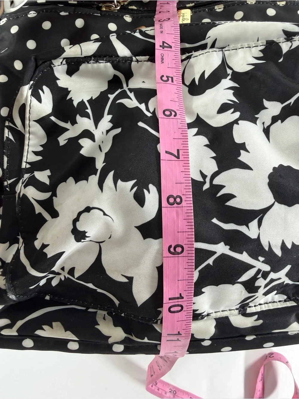JuJuBe B.F.F. Convertible Diaper Bag Backpack Black White Floral Polka Dot